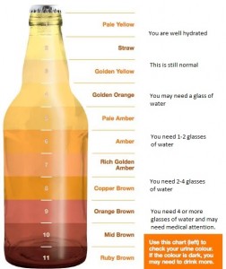 urine color test bottle with notes